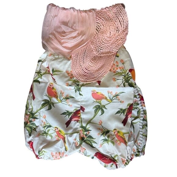 Label Jane Bird Romper 9M Pink Chiffon Floral Tropical Resort Preppy Classic - Picture 1 of 9